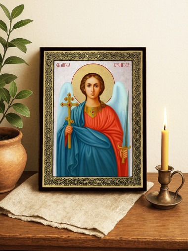 Сребърна икона на Ангел Хранител със златна рамка