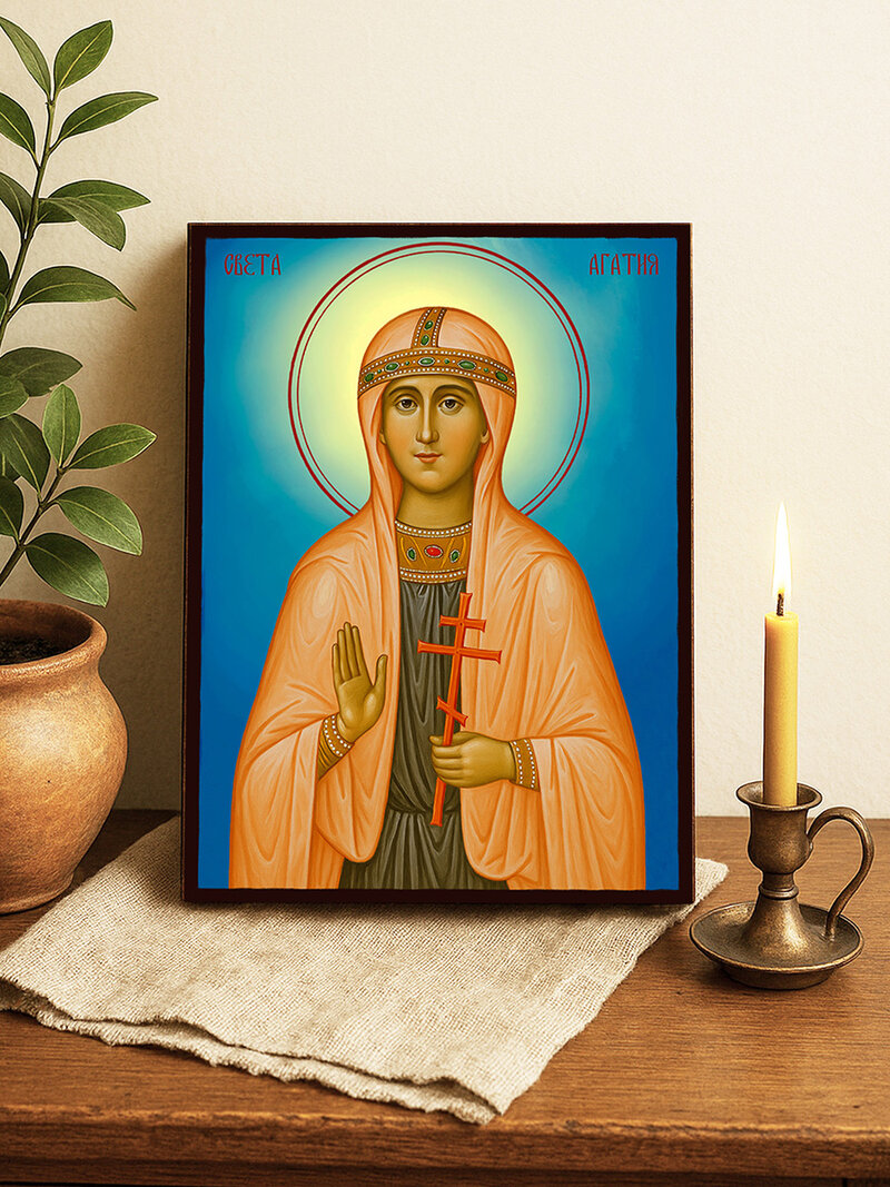 Икона на Св. Агатия с небесен фон