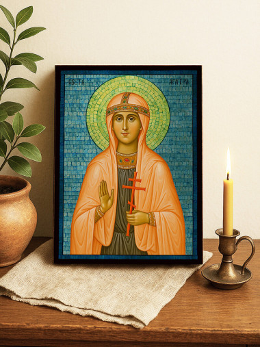 Сребърна икона на Св. Агатия със синя мозайка