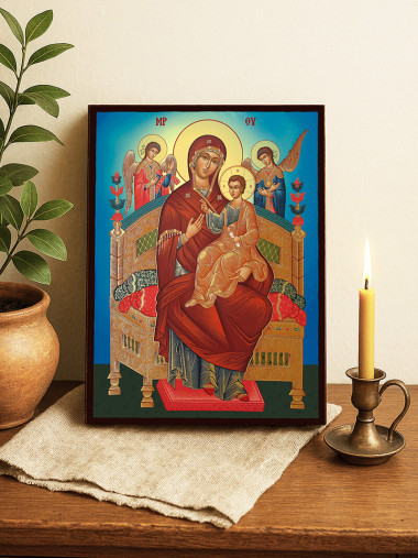 Икона на Света Богородица Всецарица с небесен фон