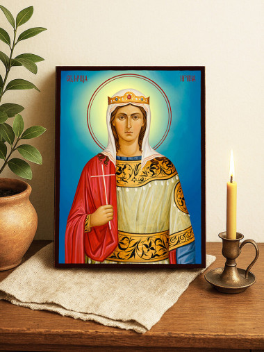 Икона на Света Ирина с небесен фон