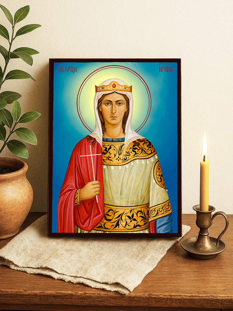 Икона на Света Ирина с небесен фон