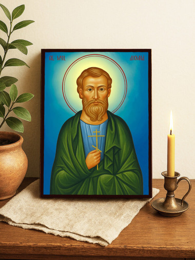 Икона на Св. Диомид с небесен фон