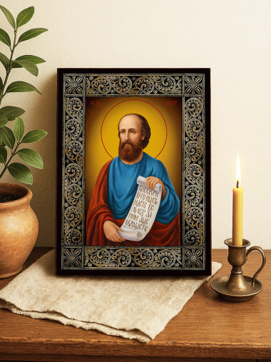 Икона на Свети пророк Елисей с флорална дървесна рамка