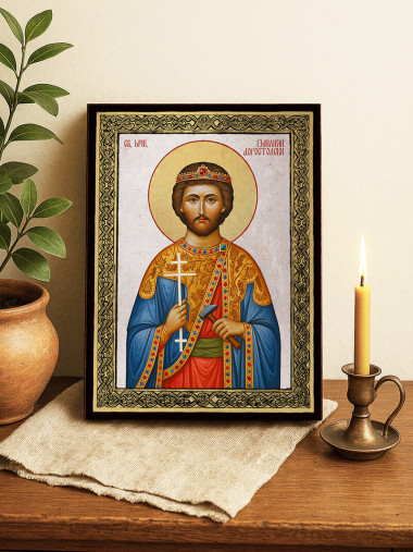 Икона на Св. Емилиан със сребърен фон и златна рамка