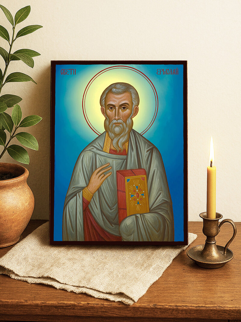 Икона на Св. Ермолай с небесен фон