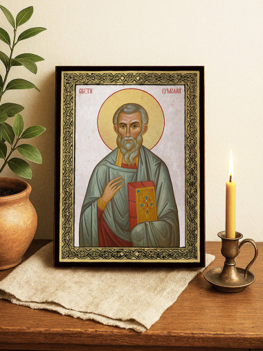 Икона на Св. Ермолай със сребърен фон и златна рамка