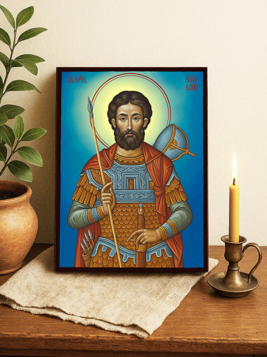 Икона на Св. Йоан Воин с небесен фон