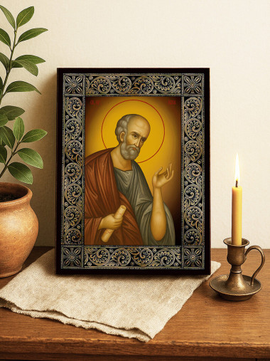 Икона на Свети пророк Йона с флорална дървесна рамка