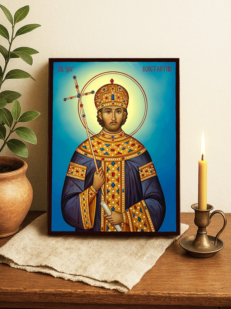 Икона на Св. Константин с небесен фон