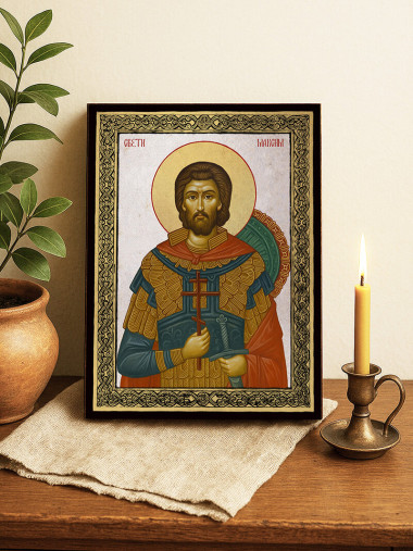 Икона на Св. Максим със сребърен фон и златна рамка