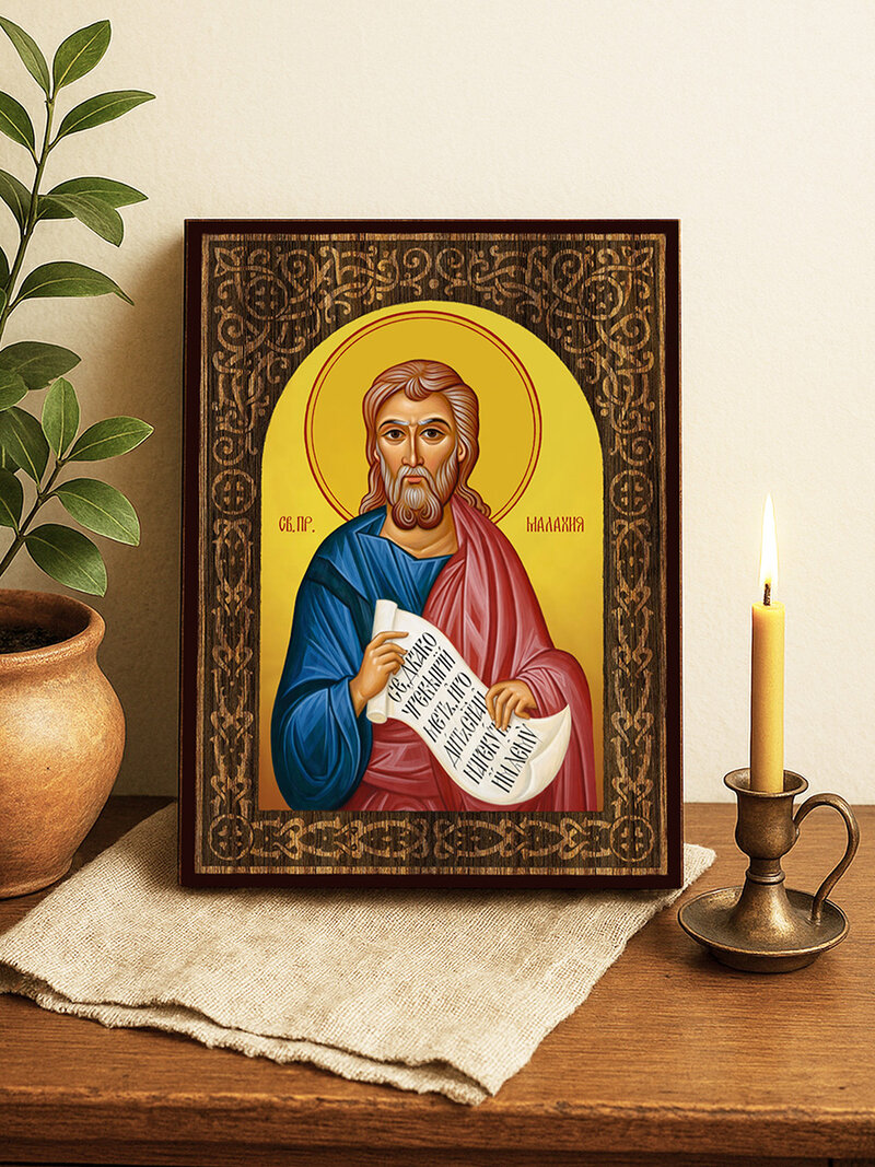 Икона на Свети пророк Малахия с дървесен флорален свод