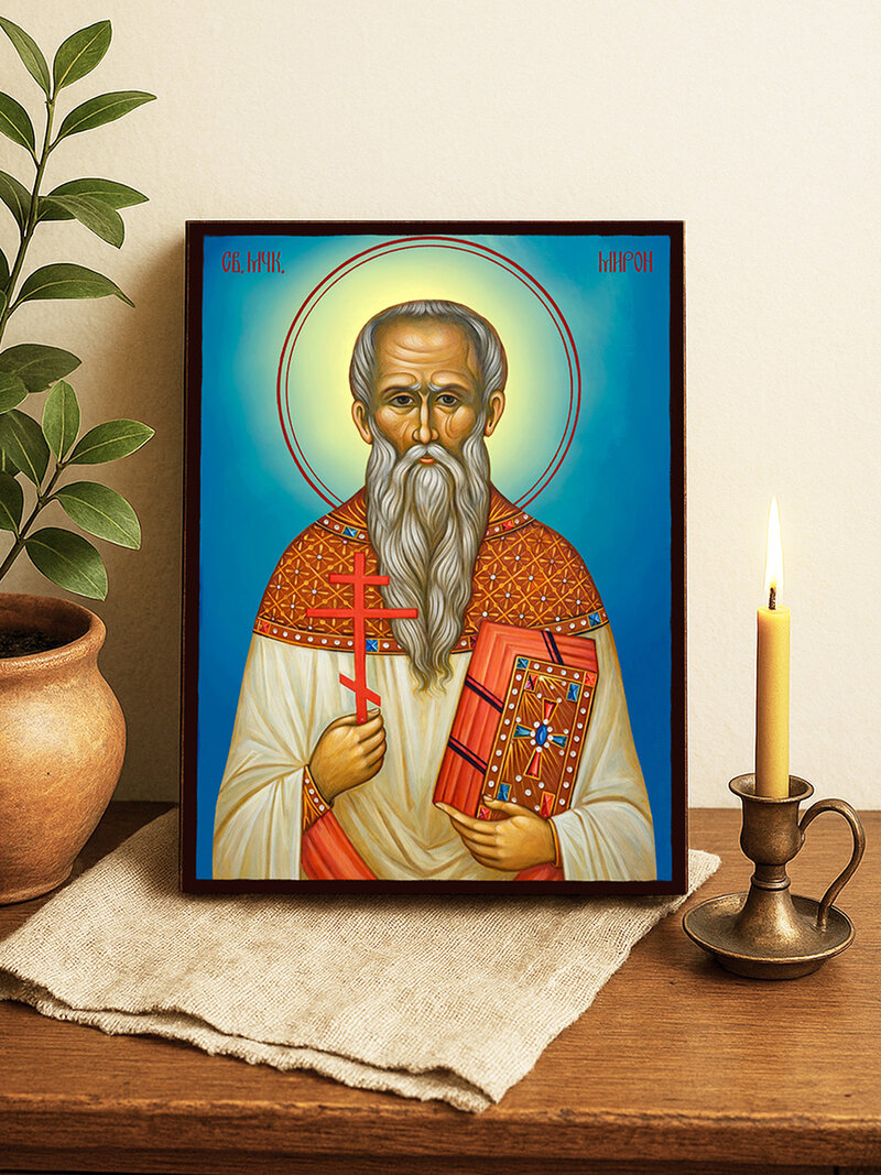 Икона на Св. Мирон с небесен фон