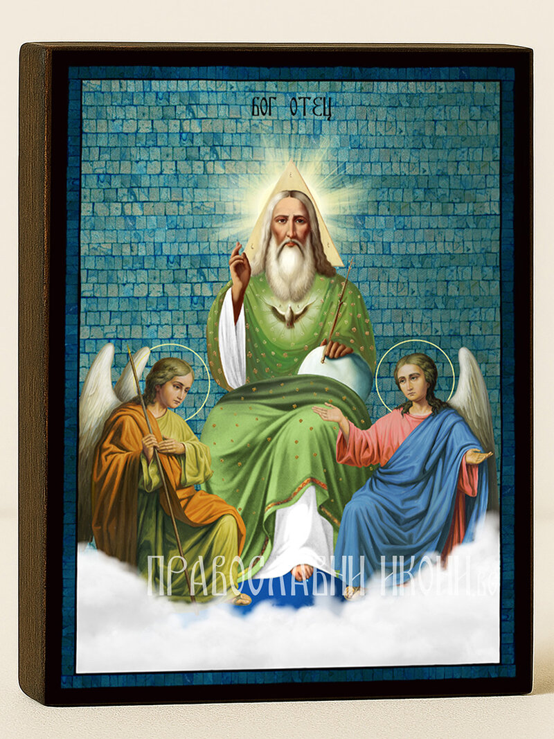 Икона на Бог Отец със синя мозайка на сребърен фон