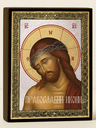 Сребърна икона на Господ с трънен венец със златна рамка