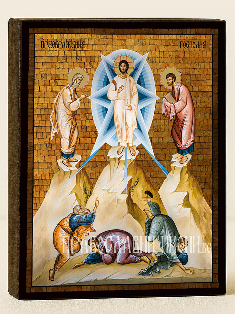 Златна икона на Преображение Господне със златна мозайка