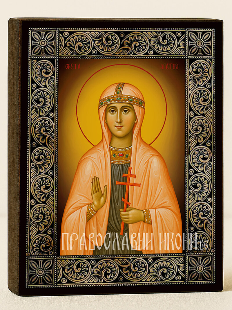Икона на Св. Агатия с флорална рамка
