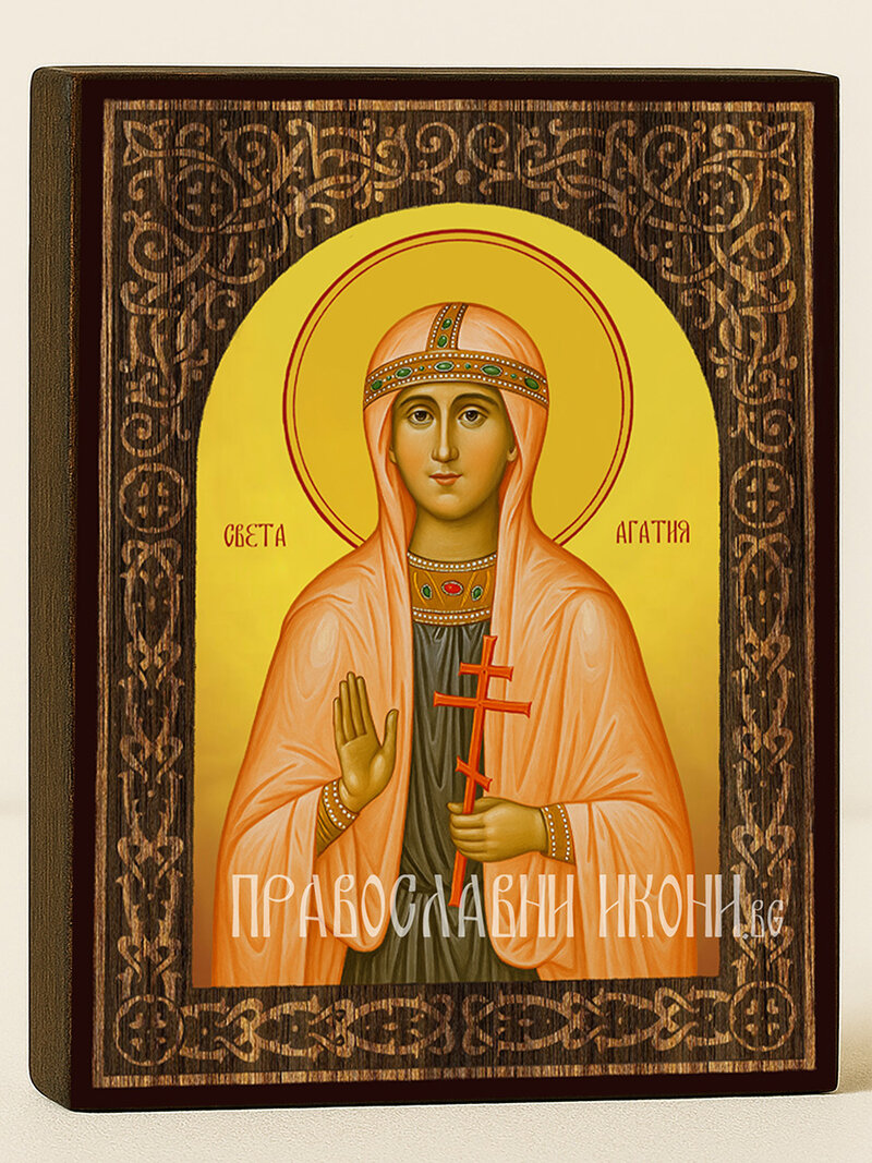 Икона на Св. Агатия с дървесен флорален свод