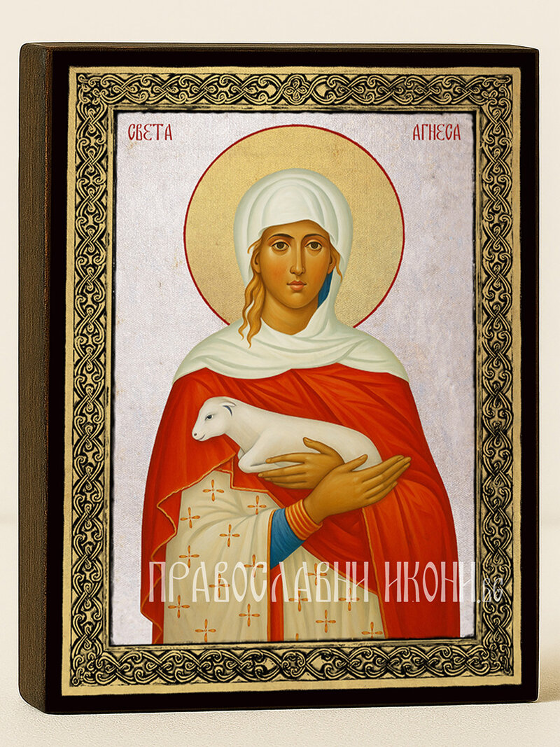 Сребърна икона на Св. Агнеса със златна рамка