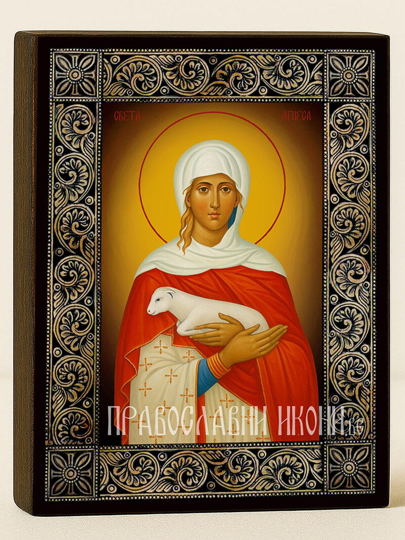 Икона на Св. Агнеса с флорална рамка