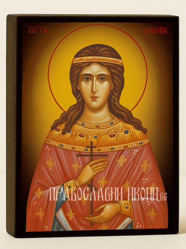 Православна икона на Св. Акилина с жълт фон със затъмняване