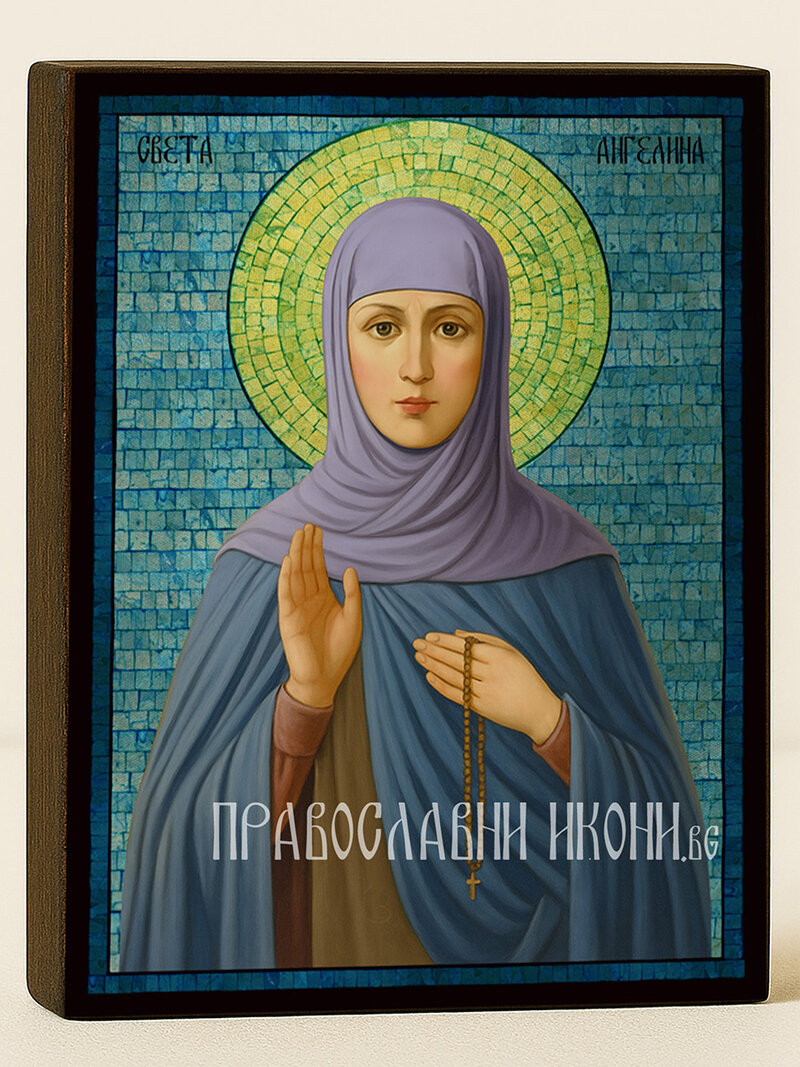 Сребърна икона на Св. Ангелина със синя мозайка