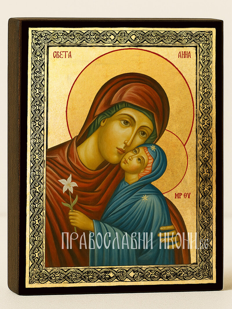 Златна икона на Света Анна с декоративна рамка