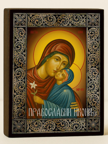 Икона на Света Анна с рамка с флорални дървесни мотиви