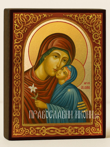 Икона на Света Анна с флорален свод и златен фон