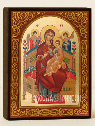 Икона на Света Богородица Всецарица със златен флорален свод