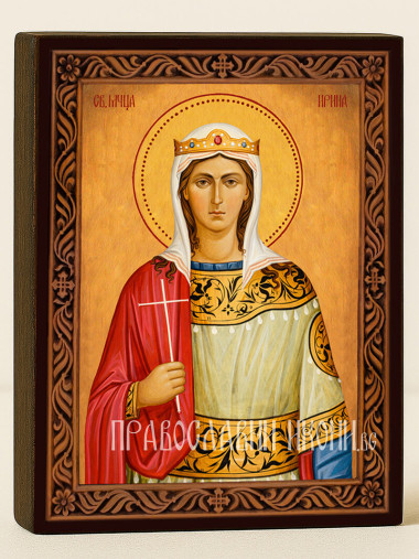 Православна икона на Света Ирина с декоративна рамка тип резба