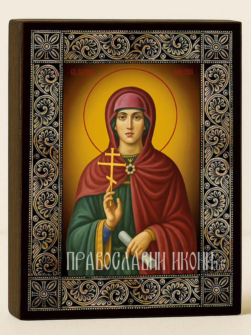 Икона на Света Марина с рамка с флорални мотиви