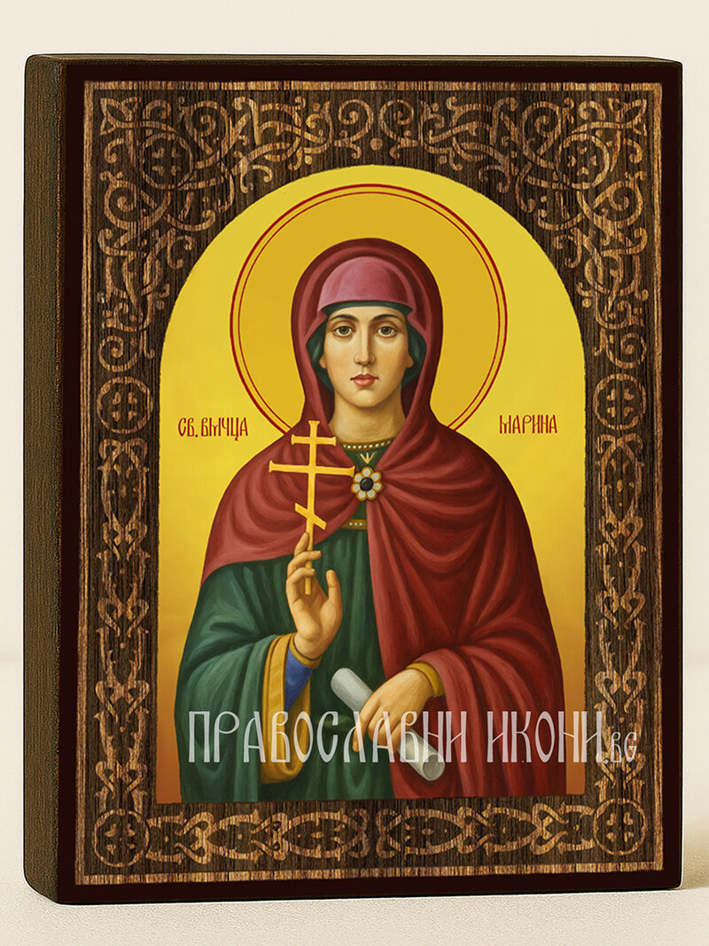 Икона на Света Марина с флорален дървесен свод