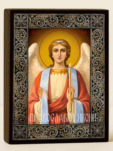 Икона на Св. Архангел Йеремиил с флорална рамка