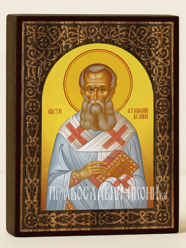Икона на Свети Атанасий Велики с дървесен флорален свод