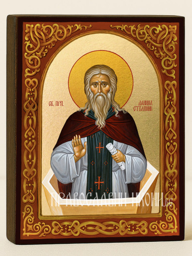 Икона на Св. Даниил Стълпник с флорален декоративен свод и златен фон