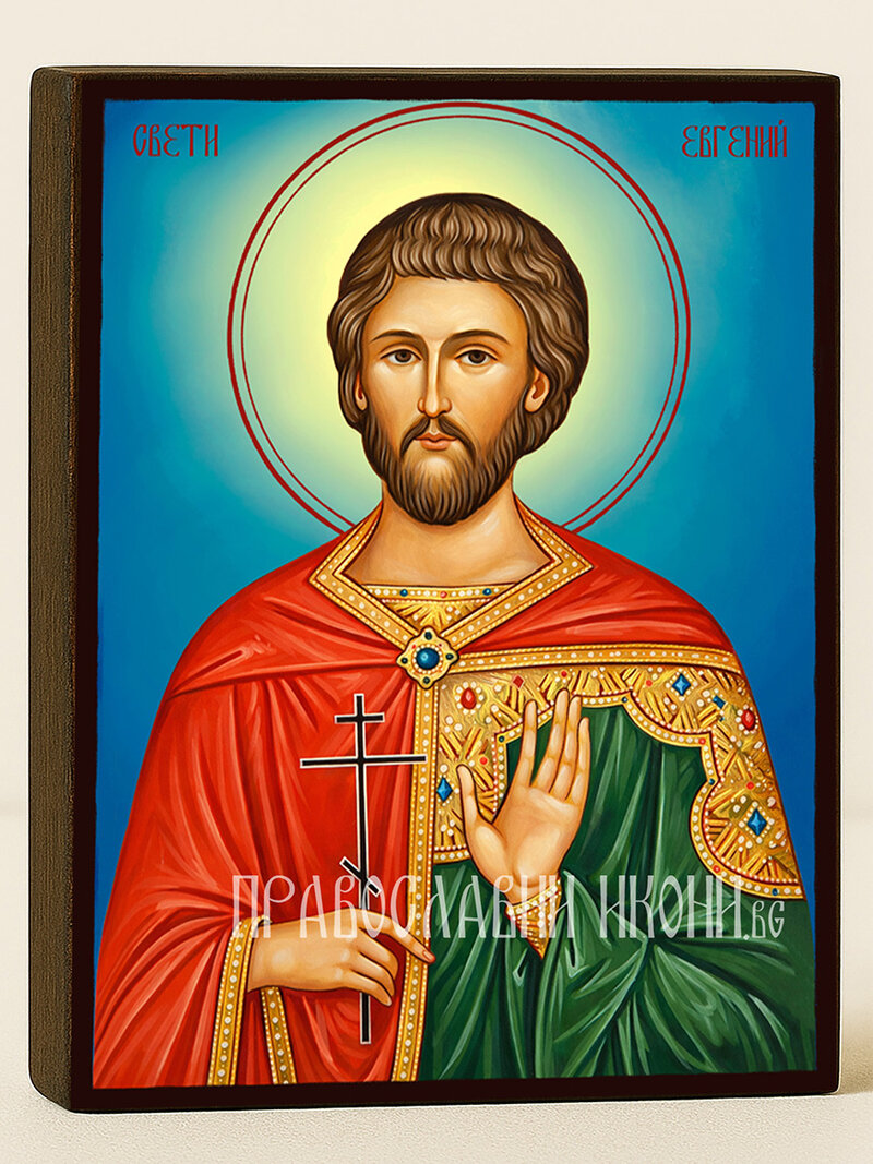 Икона на Св. Евгений с небесен фон