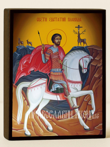 Икона на Св. Евстатий Плакида с жълт фон със затъмняване