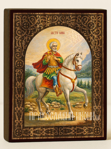 Икона на Св. Мина на кон - флорален дървесен свод