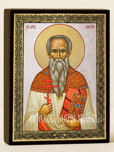 Икона на Св. Мирон със сребърен фон и златна рамка
