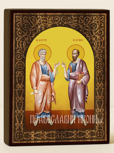 Икона на Свети Петър и Павел с дървесен флорален свод
