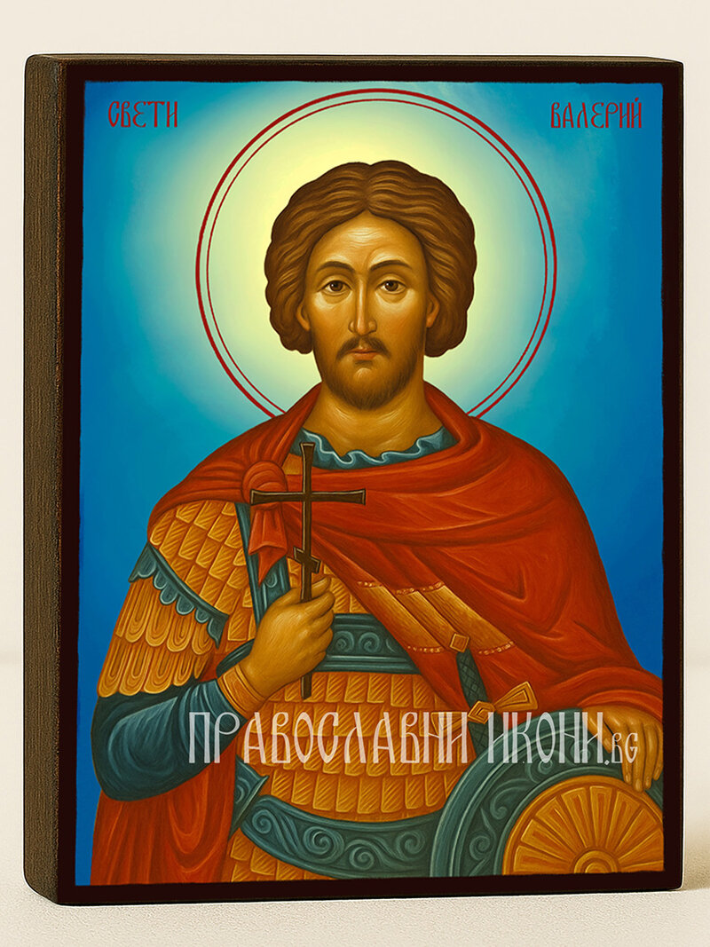 Икона на Свети Валерий с небесен фон