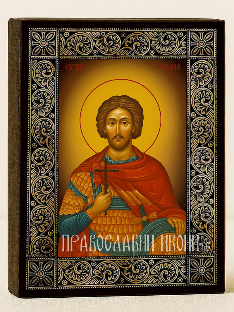 Икона на Свети Валерий с флорална дървесна рамка