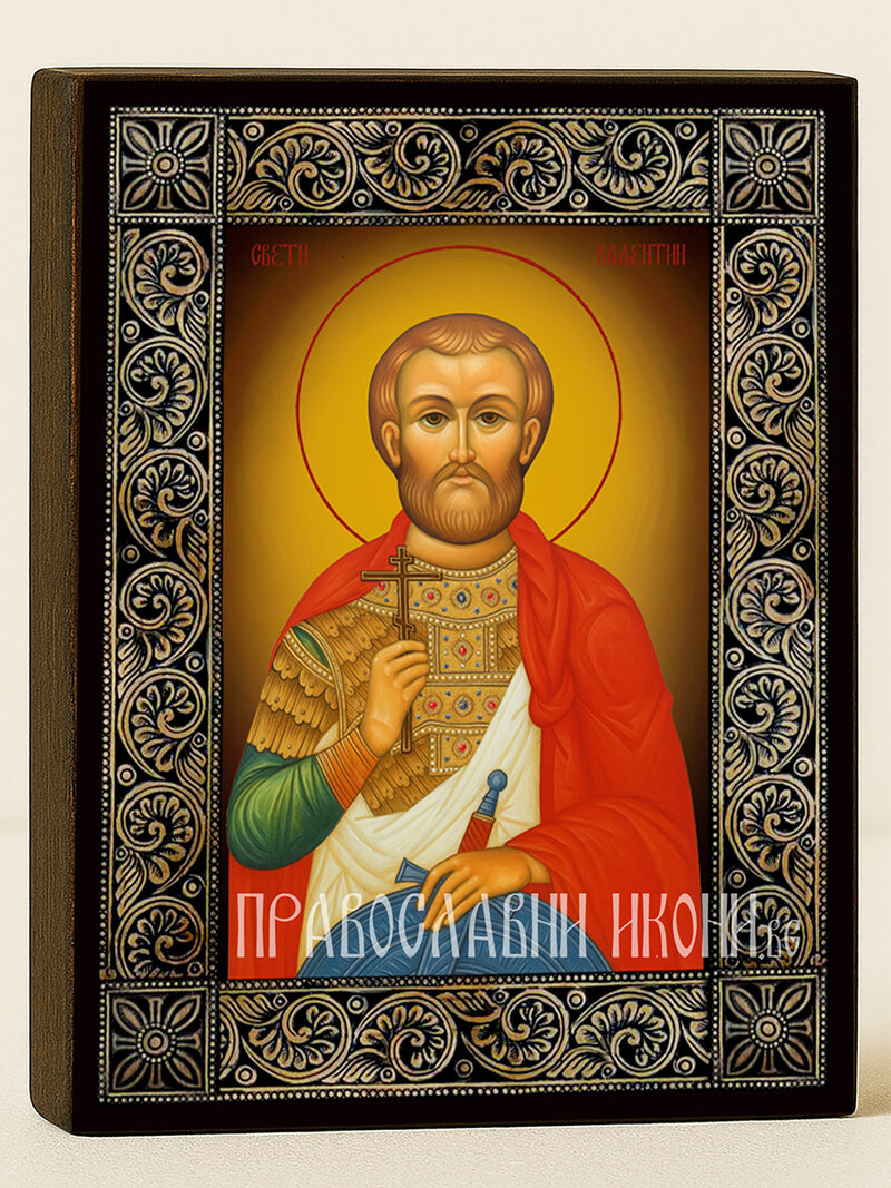 Икона на Свети Валентин с флорална дървесна рамка